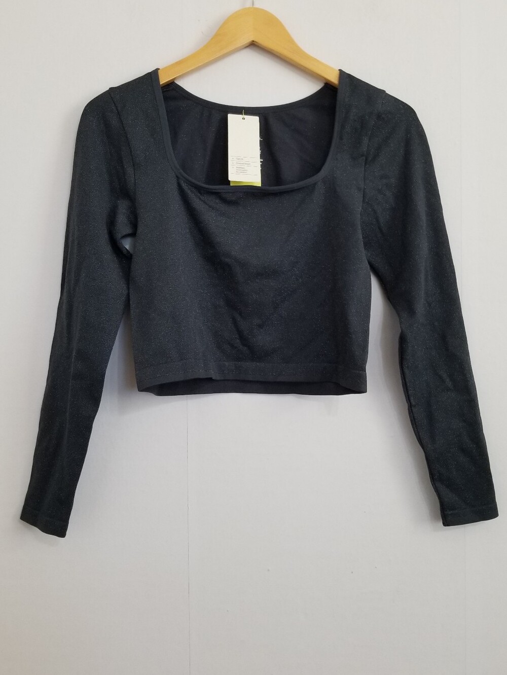 NWT All in Motion Black Dark Blue Shimmer Seamless Long Sleeve Top Size Large